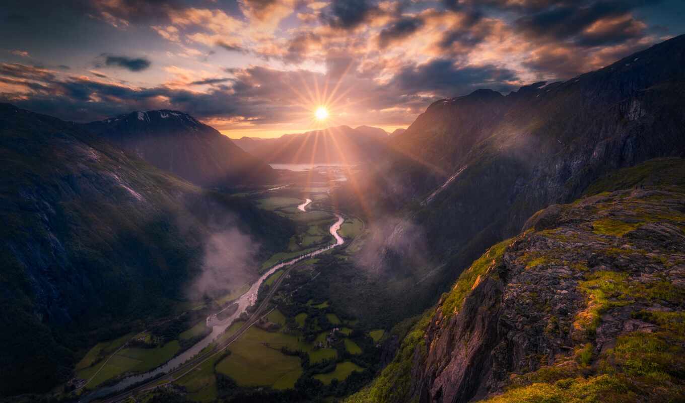 mountain, river, Norway, valley, Romsdal