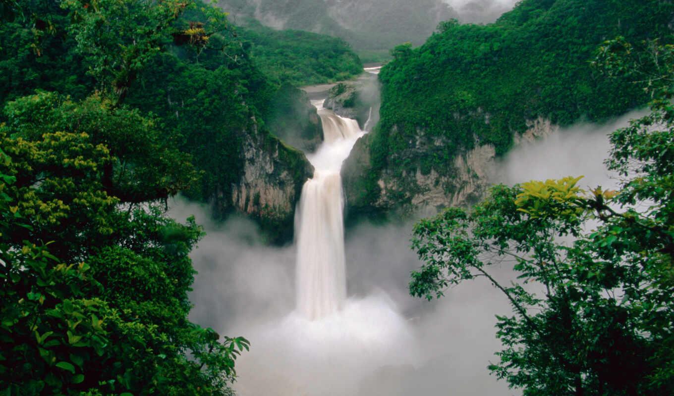 mountains, forest, river, waterfall, ecuador