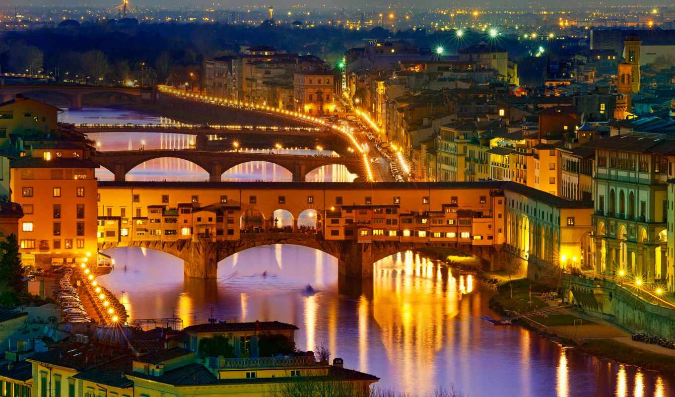 телефон, картинка, дома, ночь, мост, italian, река, italy, florence, vecchio, ponte