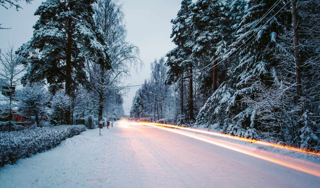 winter, road, screen, snow