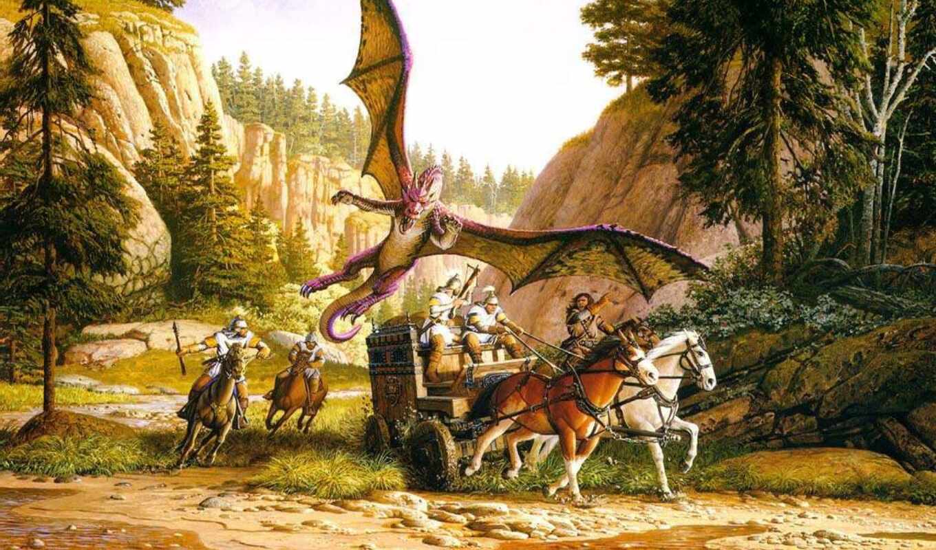 фантастика, картинку, драконы, лошади, fantasy, wagon, кит, Кит, parkinson