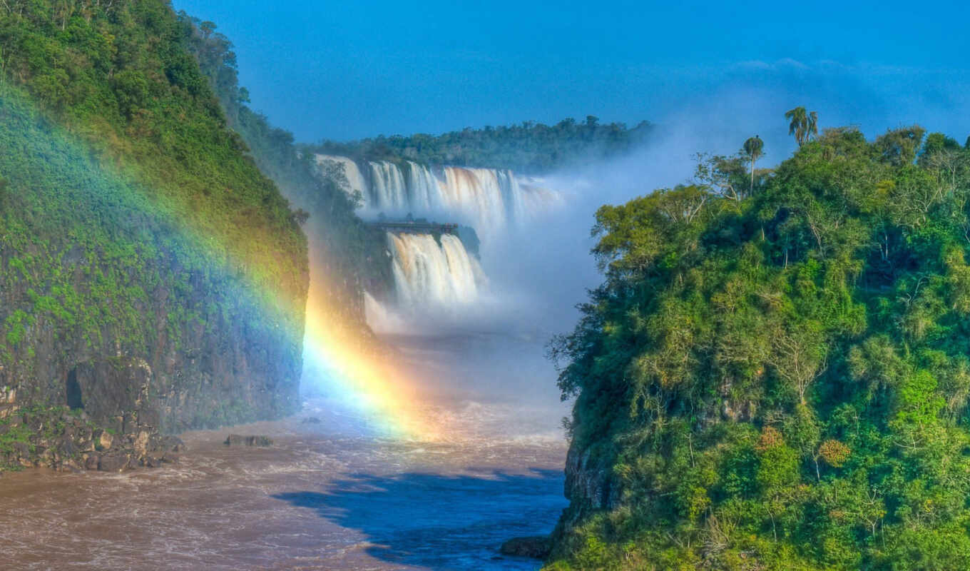 background, screen, with, landscape, fund, nature, waterfall, arch, cascadas, arcoiris, enormes