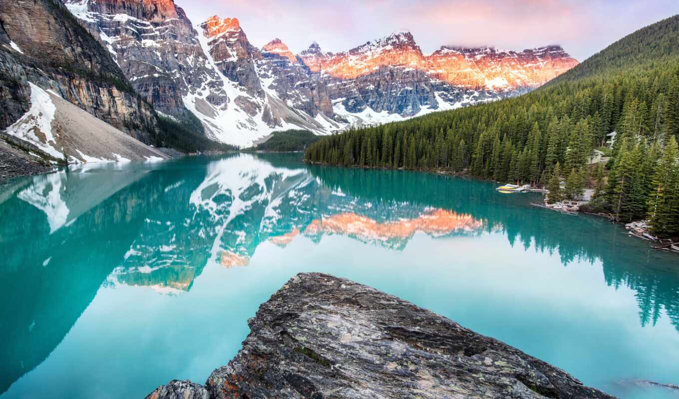 lake, forest, Canada, mountains, moraine, sea, banff
