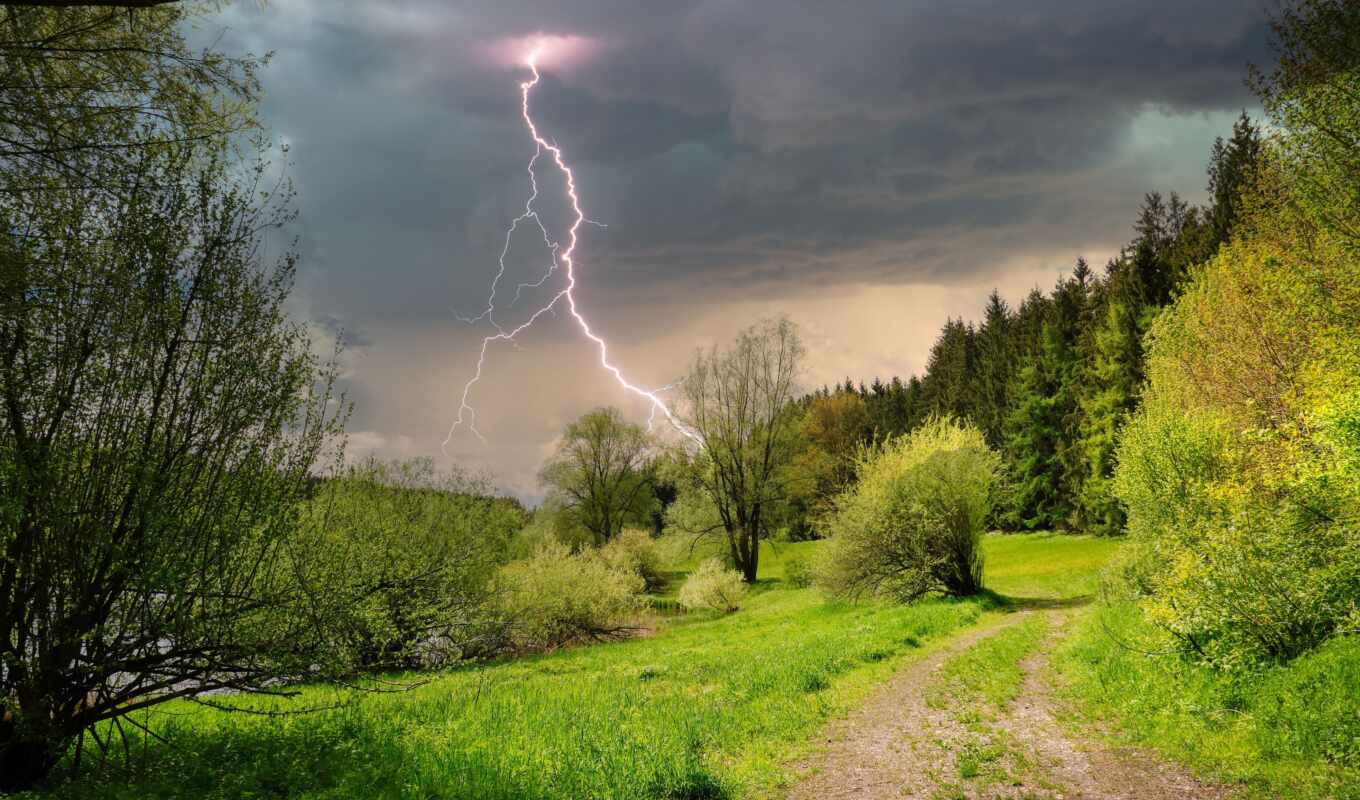 буря, landscape, lightning
