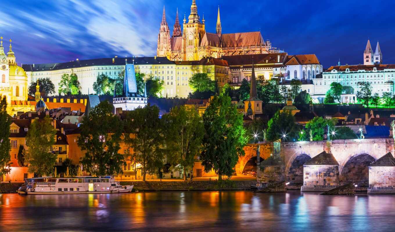 Prague, Czech, Republic, which, of, stock photo, city, landscape, evening, river, Czech Republic