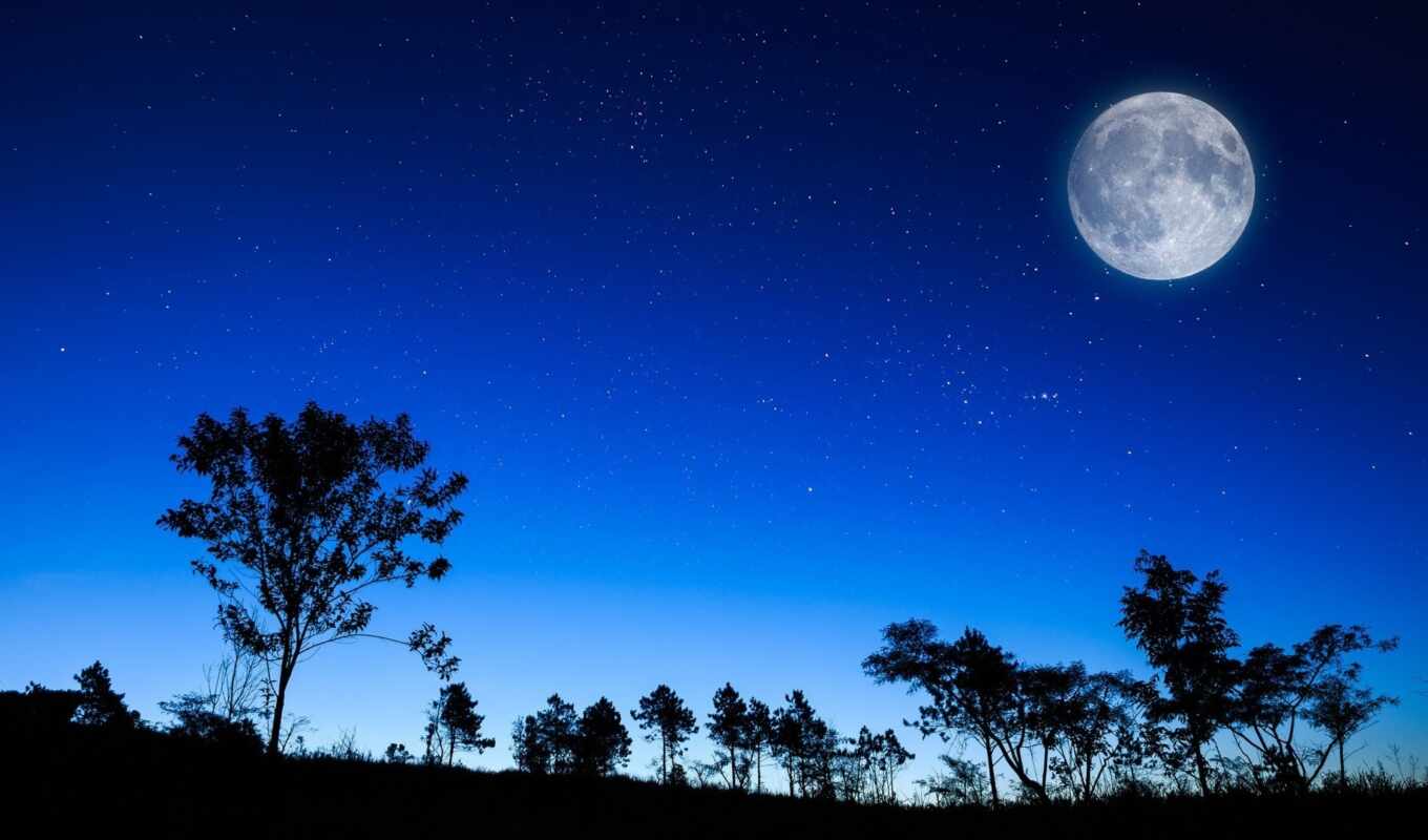 ночь, луна, star
