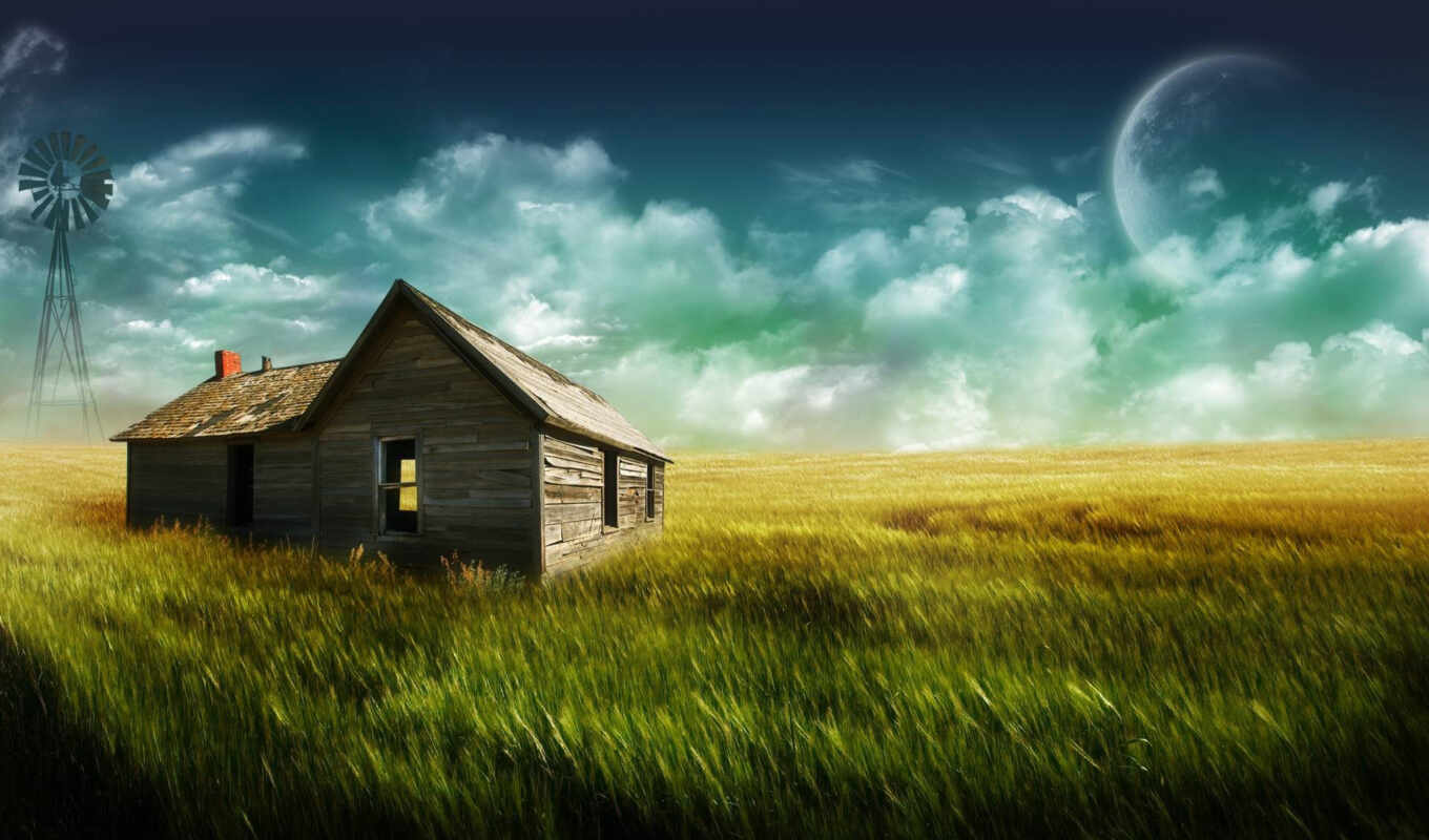house, large format, field, lodge, the wall, village, farm, photo wallpapers