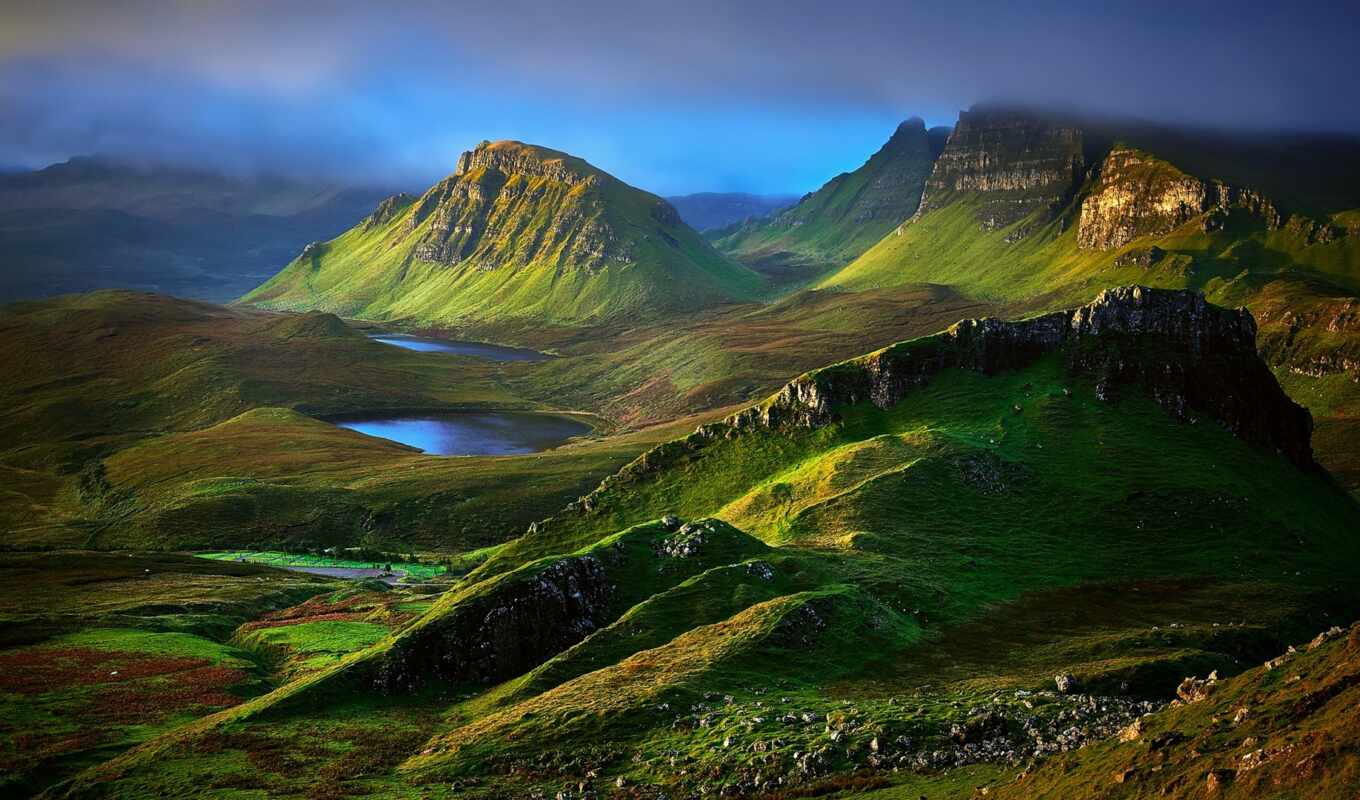 камень, гора, rock, прогулка, облако, утро, hill, шотландия, isle, skye, quira