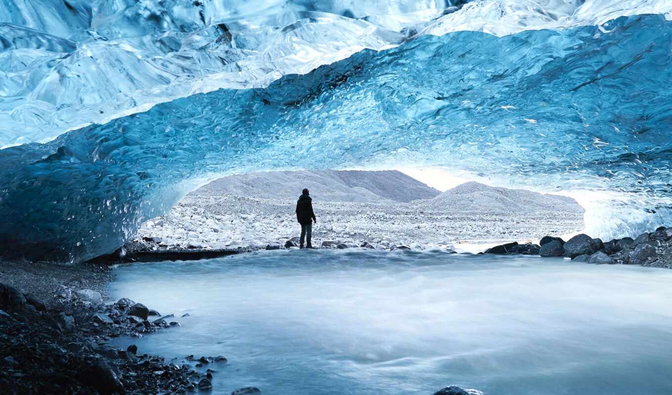 ice, human, glacier, cave, zamerznut