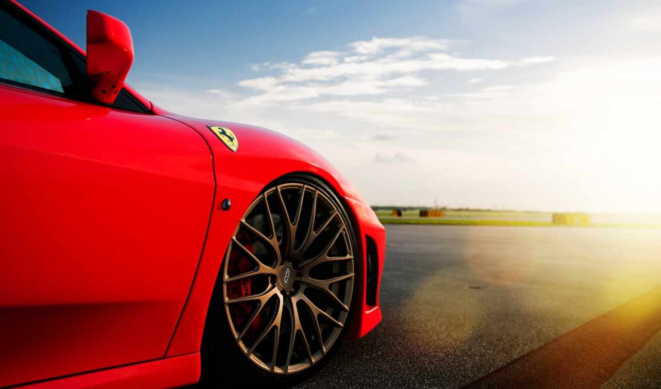 the clouds, sky, disk, ferrari, red, tyre