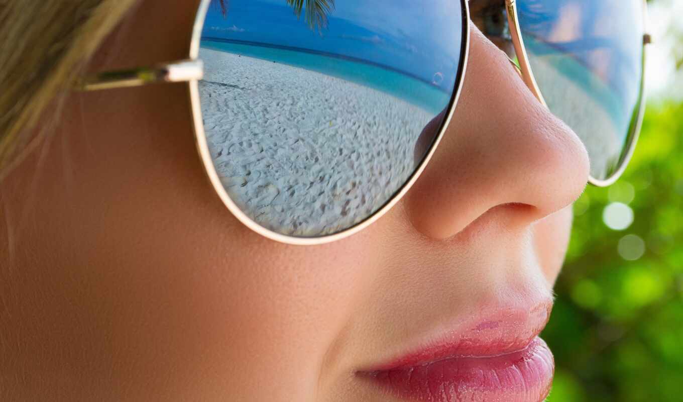 girl, face, beach, glasses, glasses, reflection, devushki