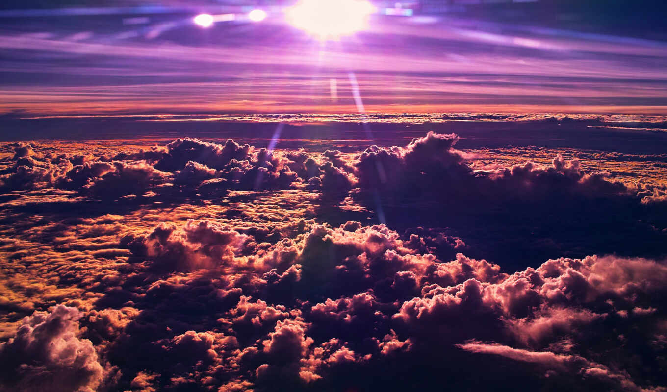 взгляд, со, sun, самолета, облаками, oblaka