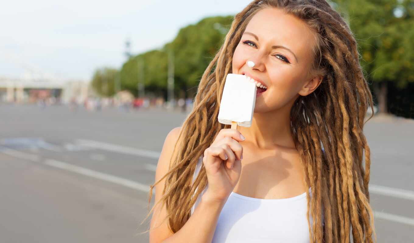 girl, hairstyle, brown - haired, ice cream, cosmic, dread, dred