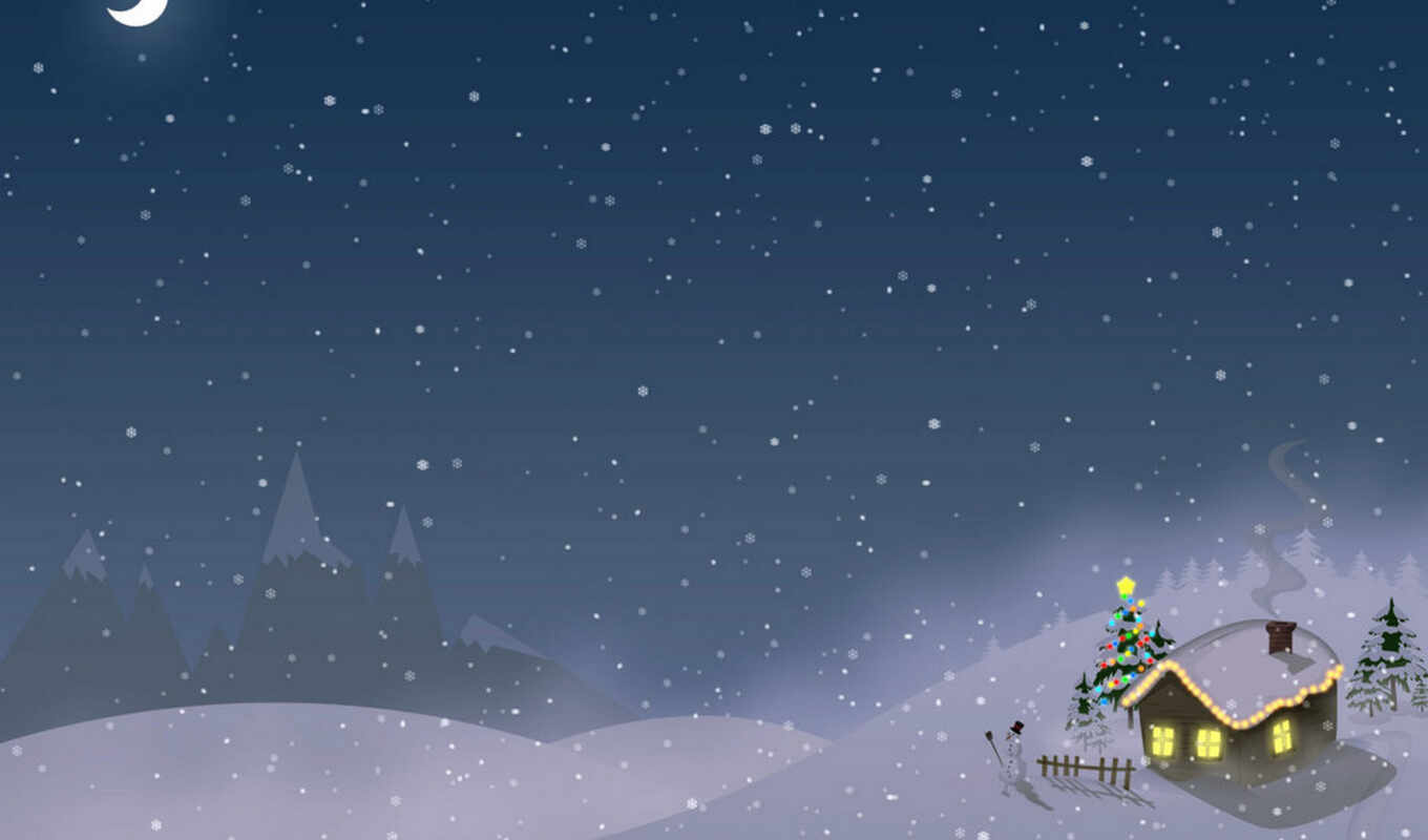 графика, new, дом, christmas, зима, year, trees, snow, луна, вектор, holiday, xmas, merry, celebration, подарки