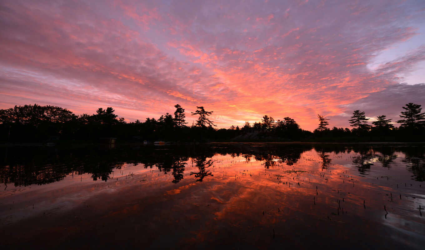 озеро, небо, desktop, изображение, закат, канада, sunsets, восходы, онтарио