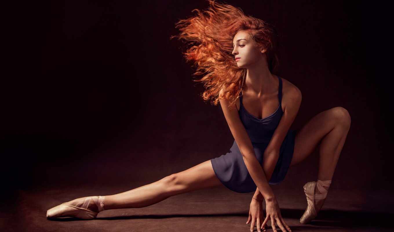 art, black, лицо, женщина, one, dance, leg, redhead, балерина, балет, туфелька