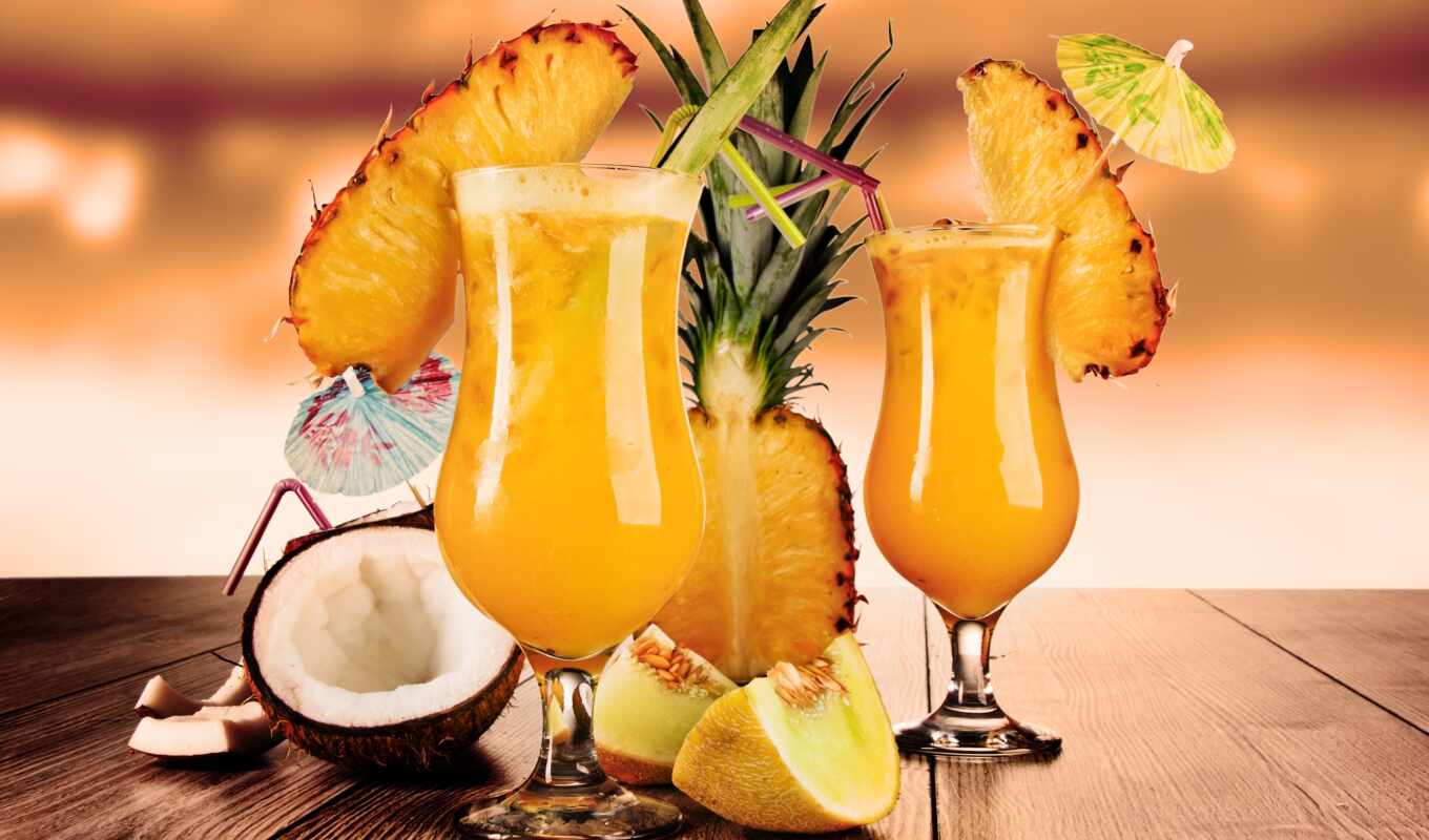 glass, плод, коктейль, напиток, молочный, кокосовый, pineapple, трубочка
