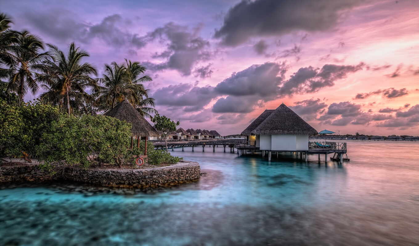 nature, house, picture, sunset, water, landscape, sea, maldives, iphone, maldive, screensaver