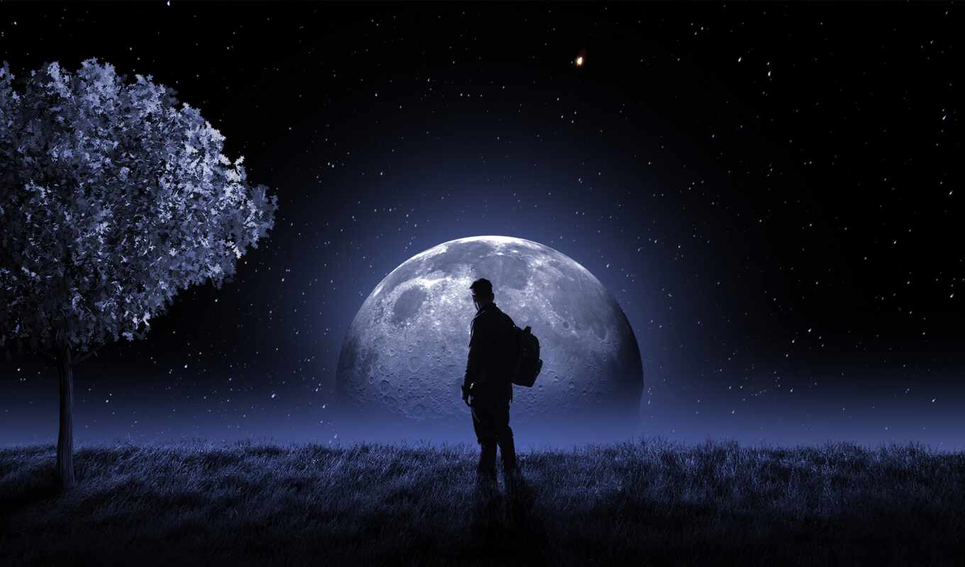 небо, ночь, луна
