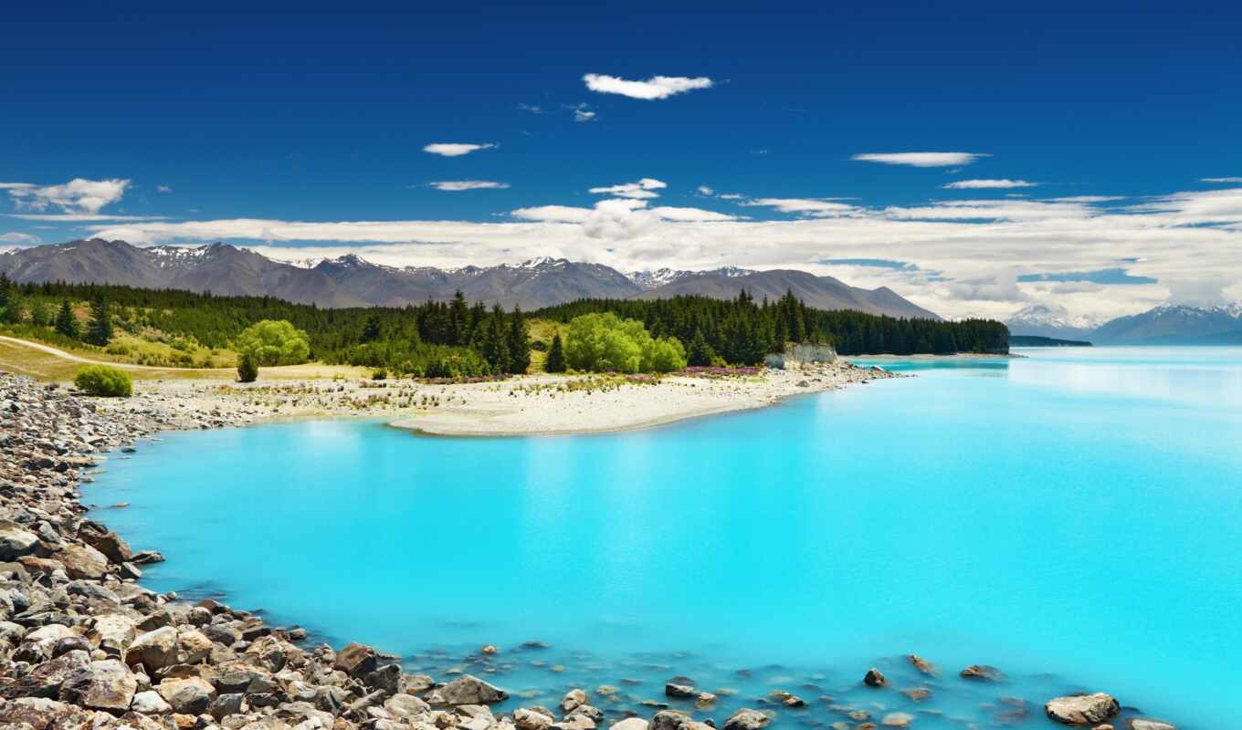 озеро, природа, новая, новой, zealand, озера, голубое, зеландии, горы, pukaki