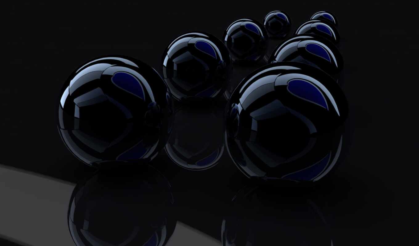 glass, черная, rendering, мяч, отражение