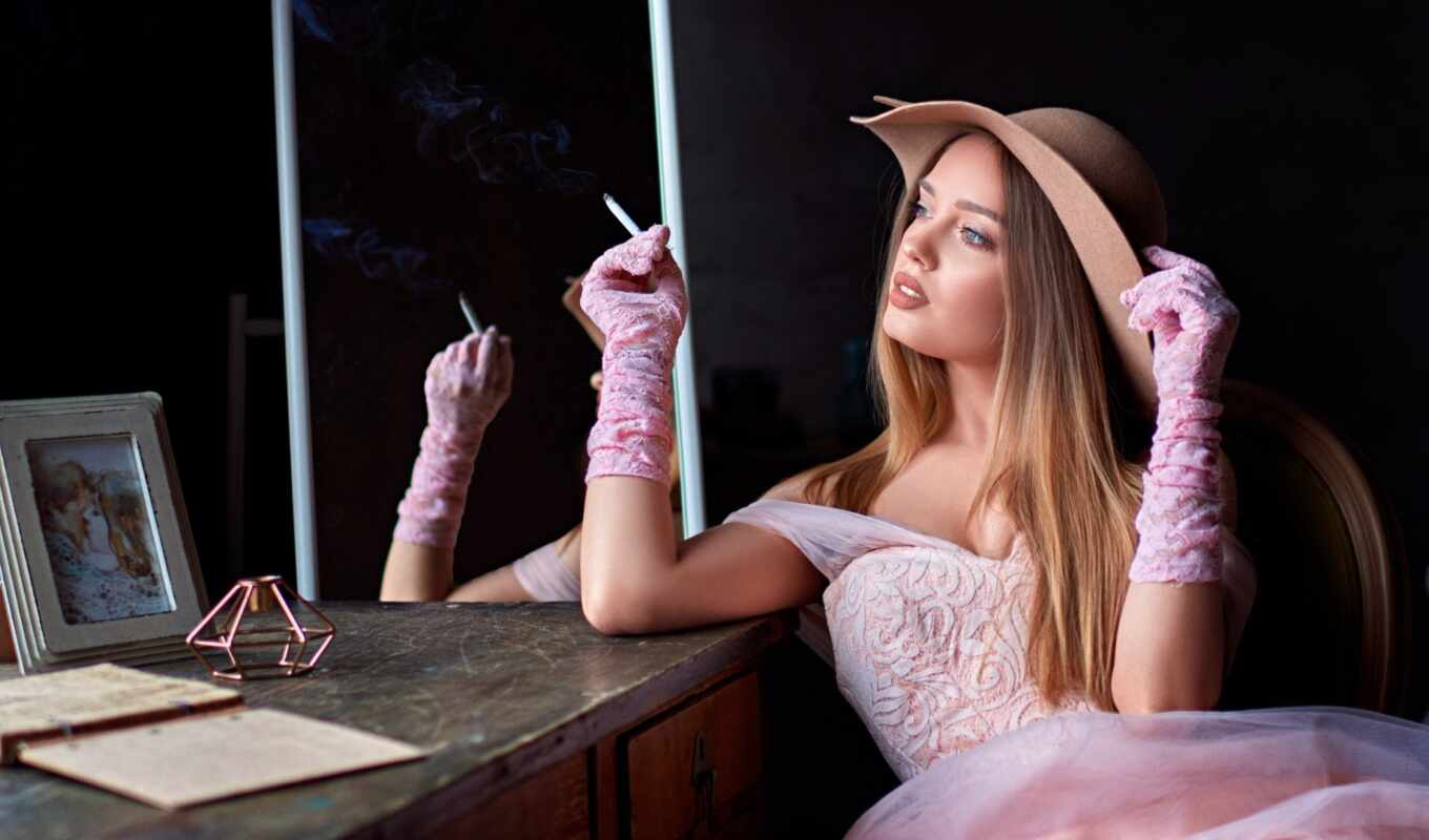 hat, girl, woman, smoke, blonde, model