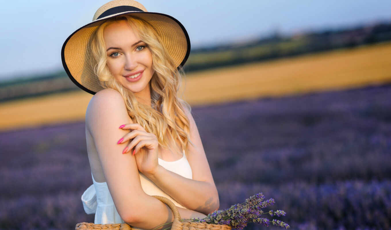 цветы, девушка, поле, lavender