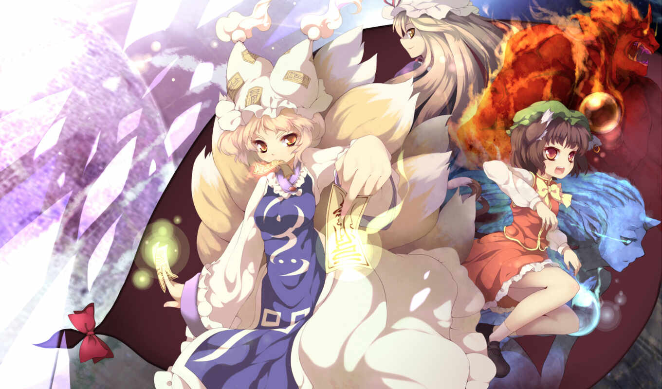 anime, touhou, eyes, collection, brunettes, blondes, animal, golden, yakumo, darkness, brown, ears