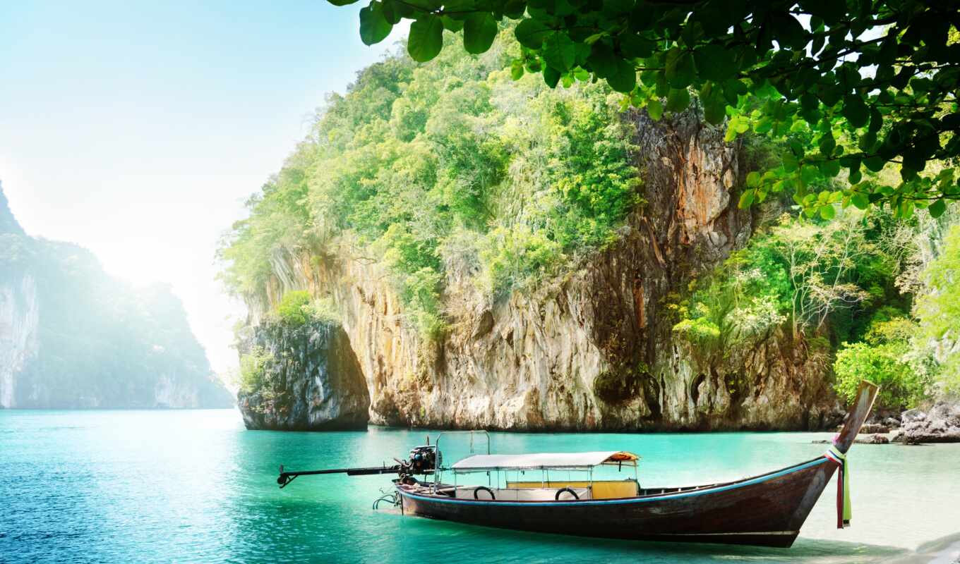 sky, sun, sea, island, a boat, islands, phuket, thai
