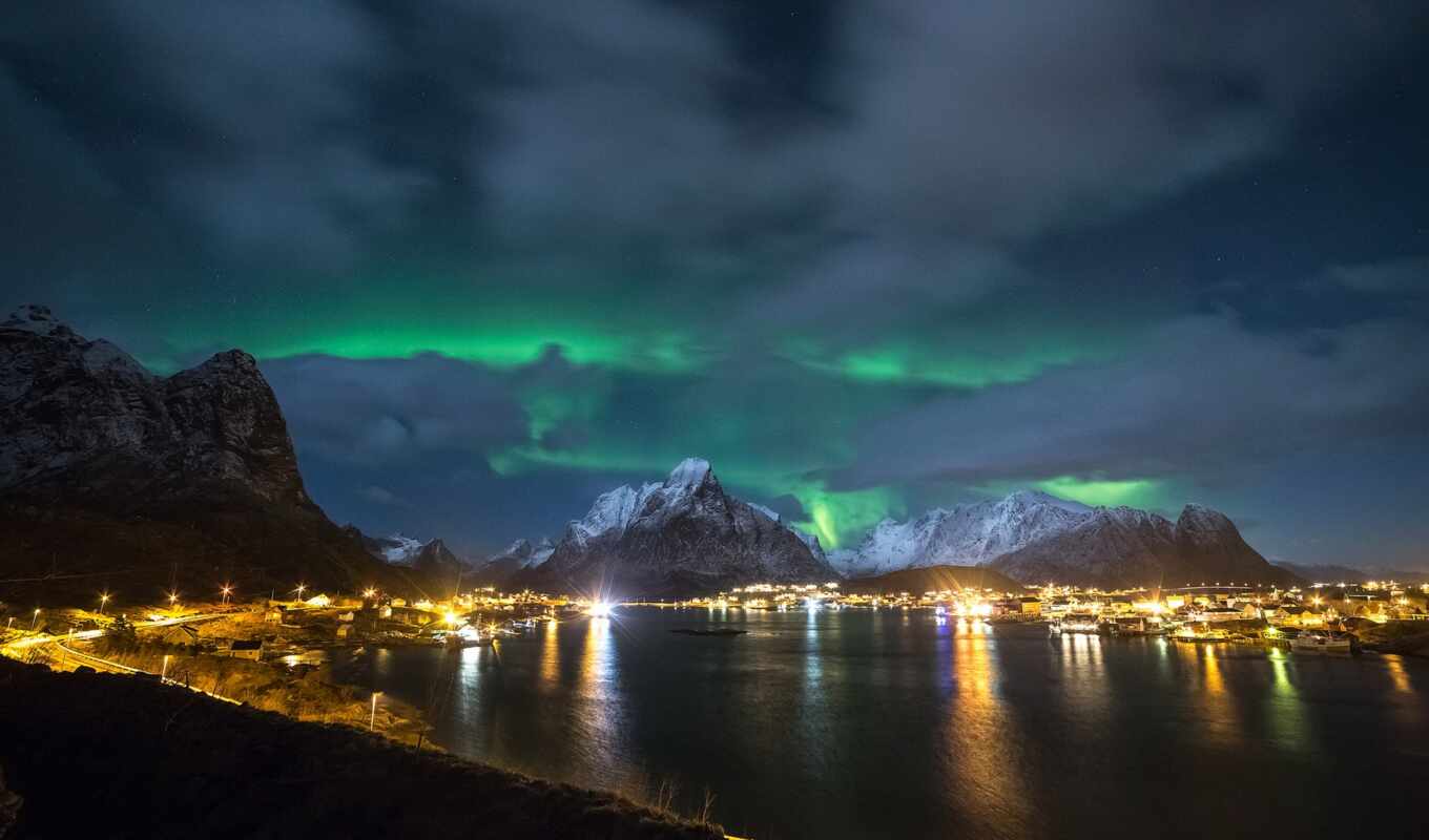 night, lights, islands, Norway, northern, islands, lofoten, norwegian, north, Lofoten islands, glow
