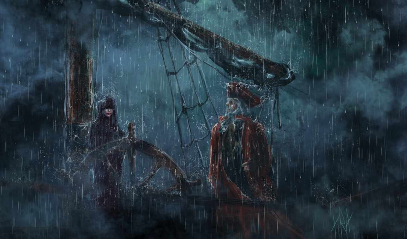 дождь, корабль, пиратский, captain