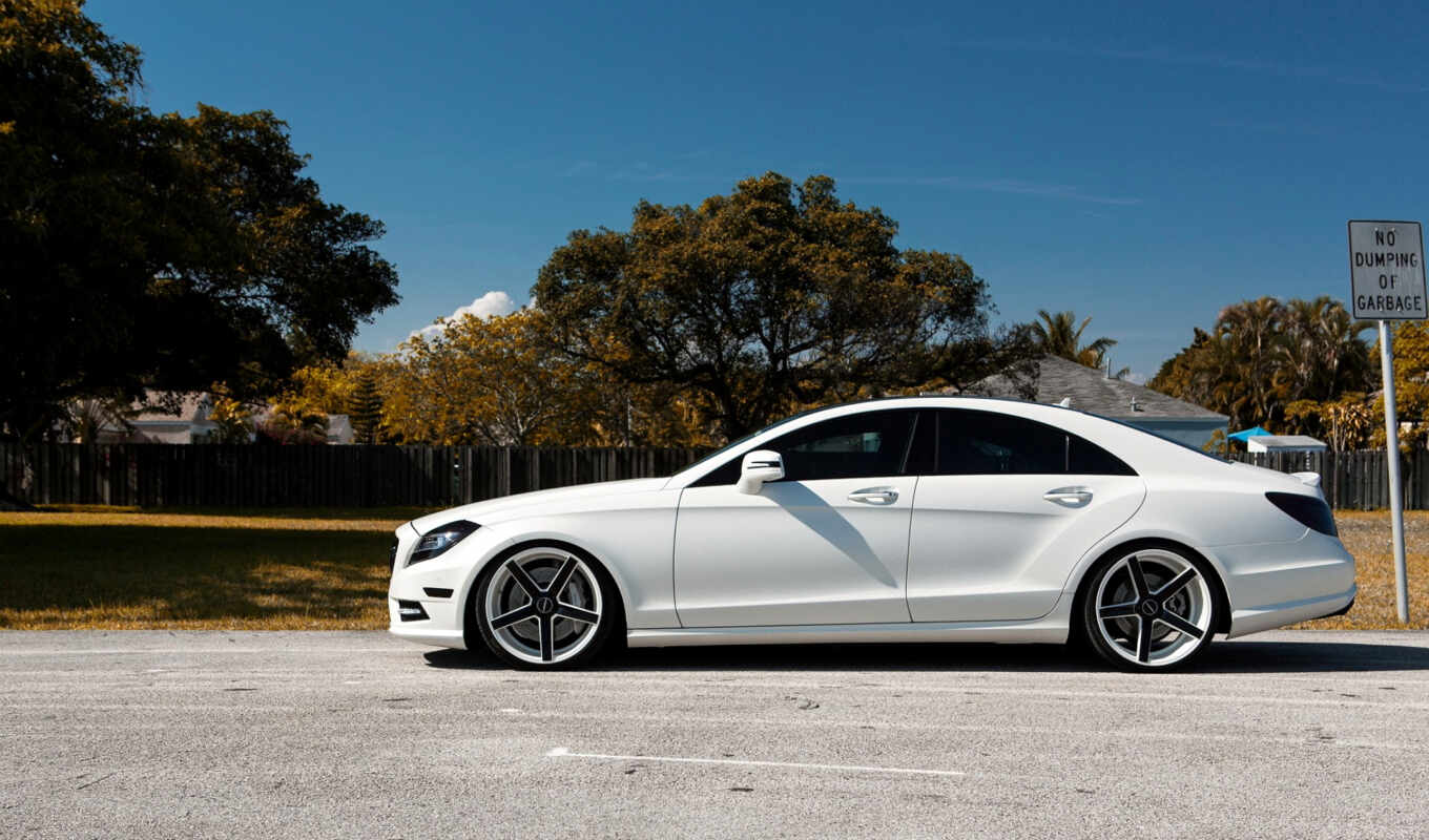 view, white, mercedes, tuning, matte, cls, side