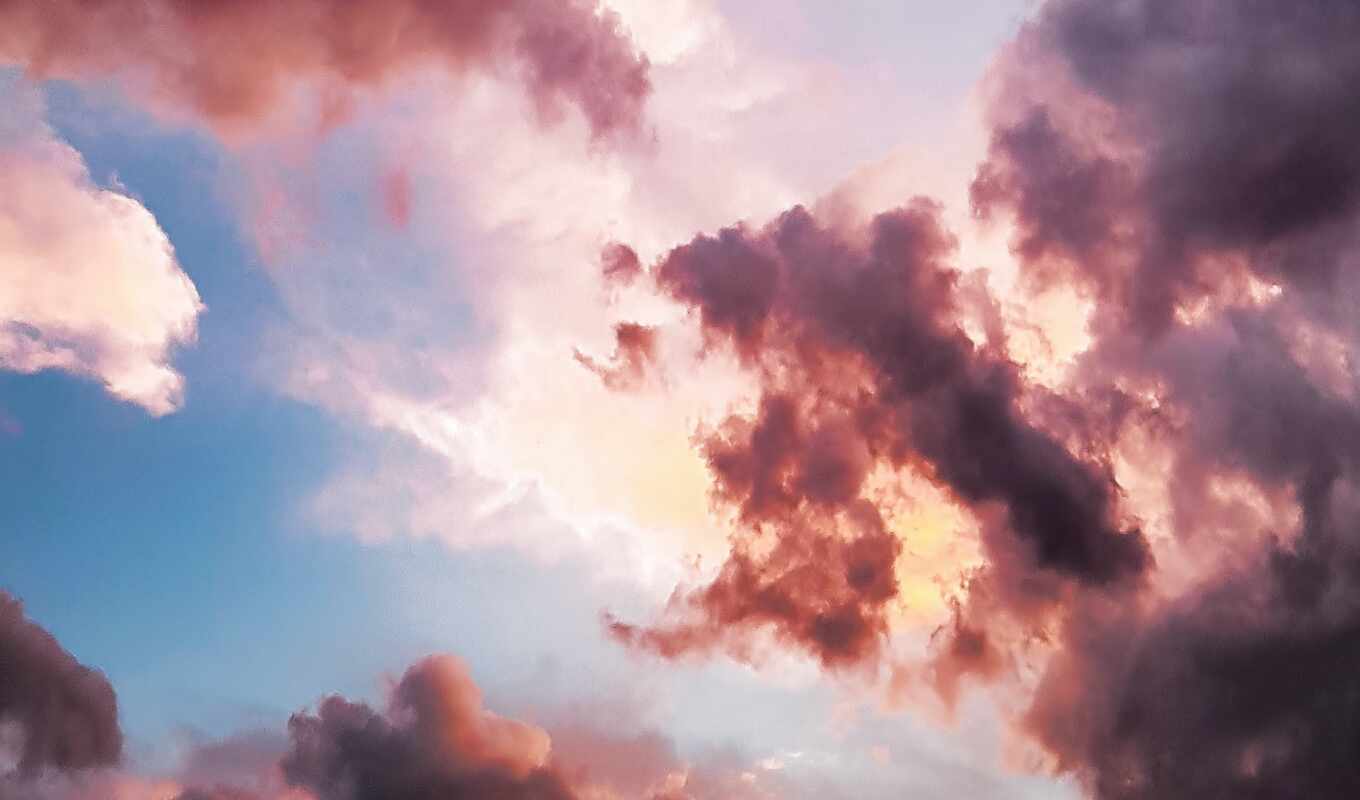 небо, фон, ноутбук, облако, розовый, aesthetic