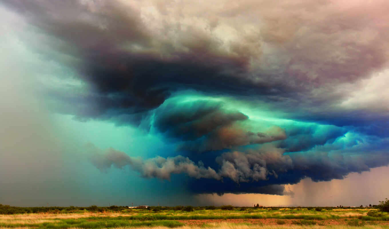 nature, sky, the storm, field, lightning, tornado, hurricane, clouds