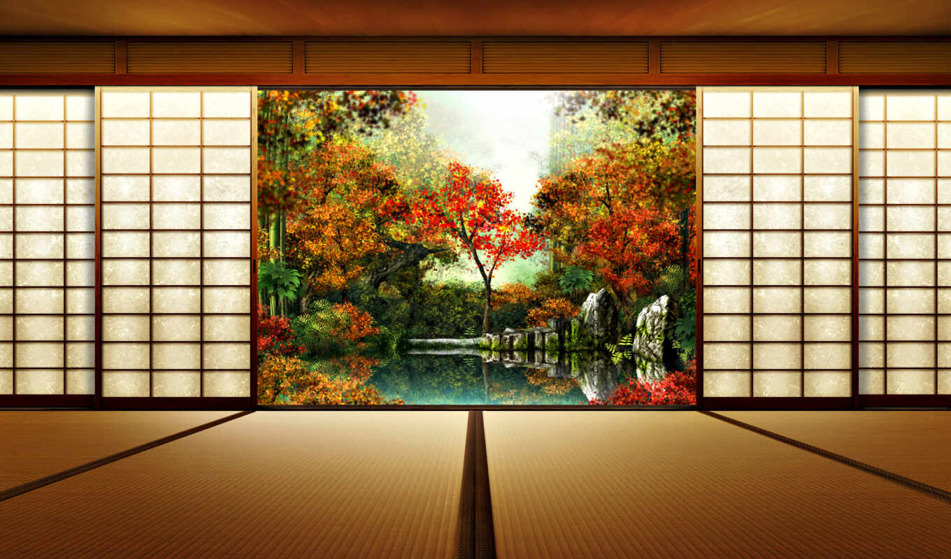 природа, взгляд, house, стиль, дерево, japanese, garden, осень, япония