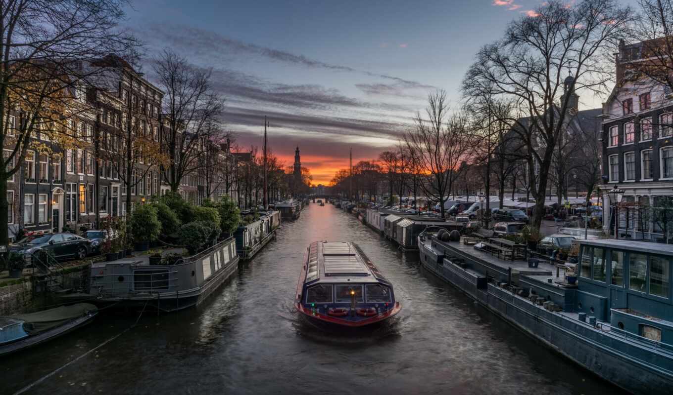 house, город, amsterdam, нидерланды, canal, лодка, even