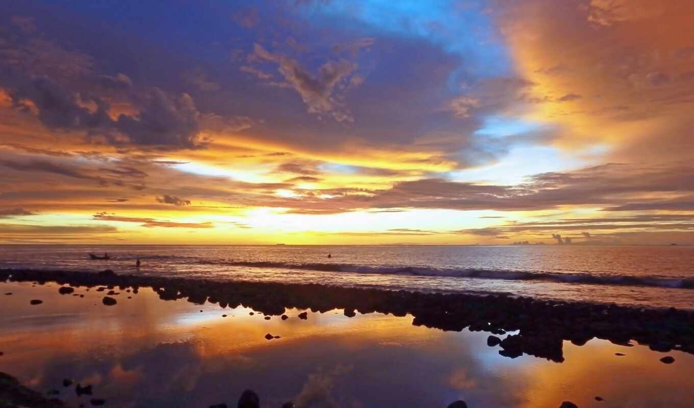 nature, photo, background, sunset, beach, reflection