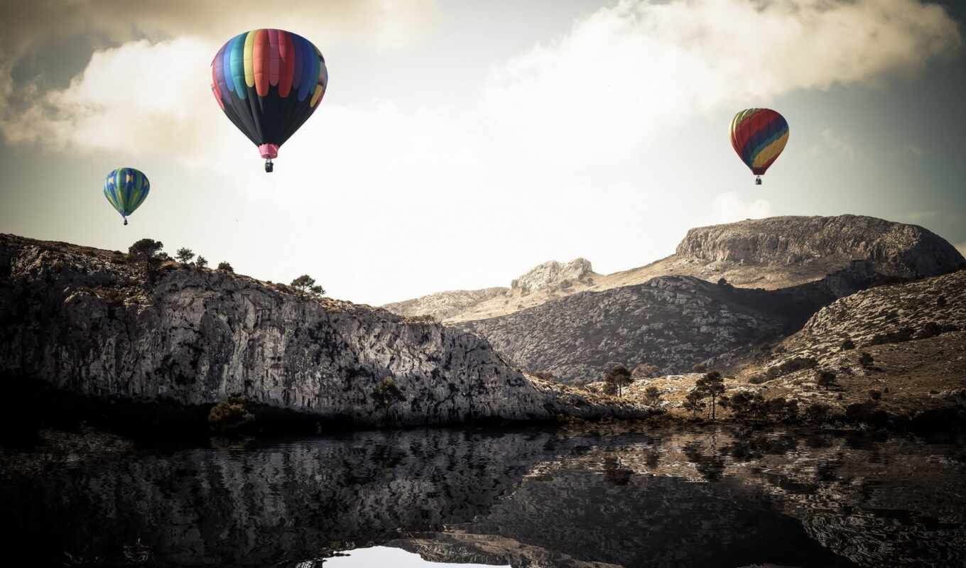 природа, самолёт, air, rock, landscape, hot, balloon