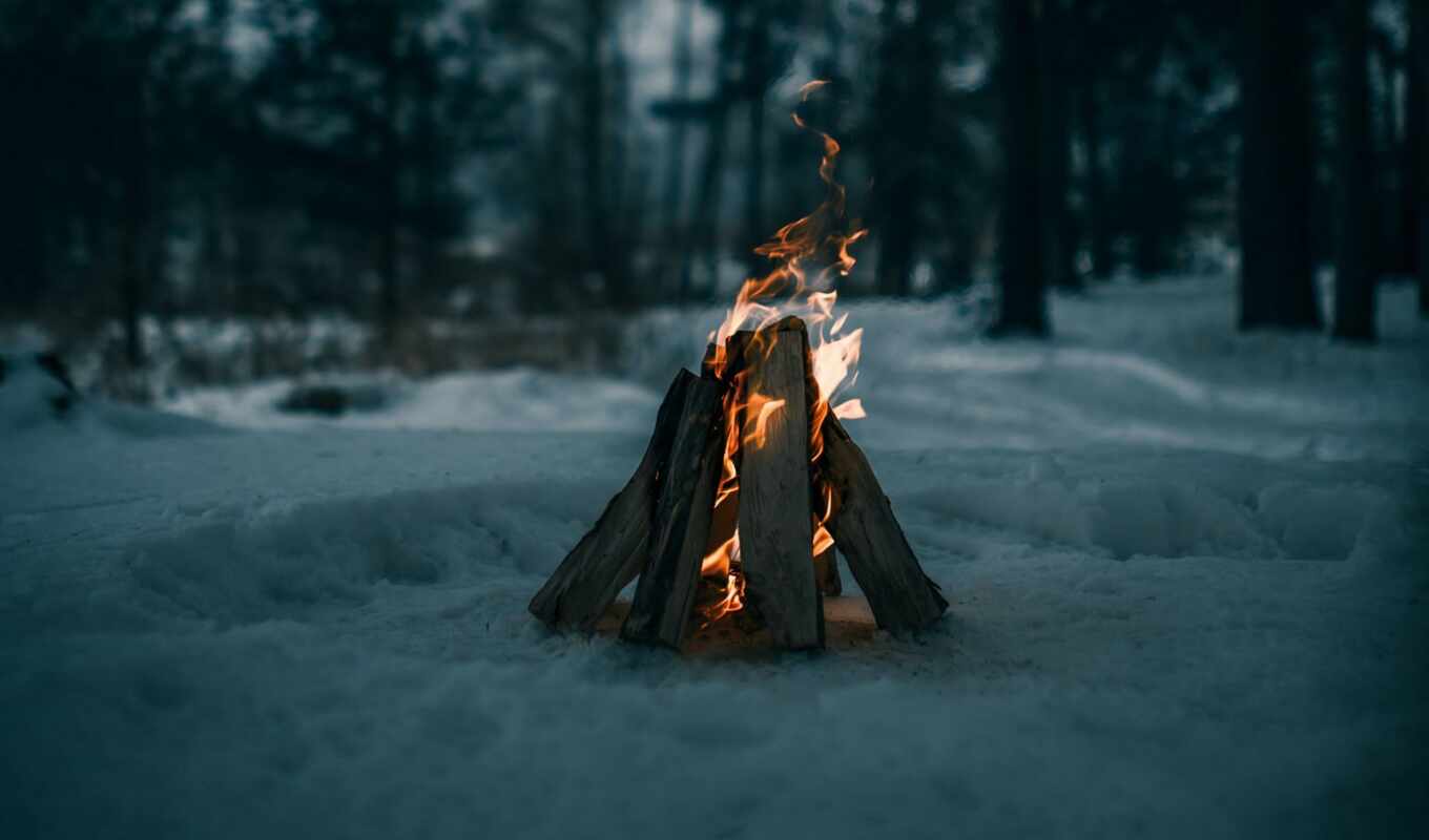snow, winter, fire, firewood, bonfire, kostryi
