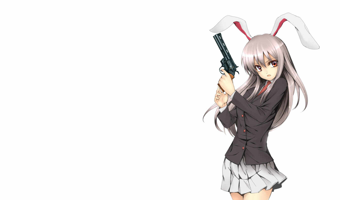 girl, anime, girls, touhou, xentai, tags, post, weapons, bunny, ears, ♪, revolver