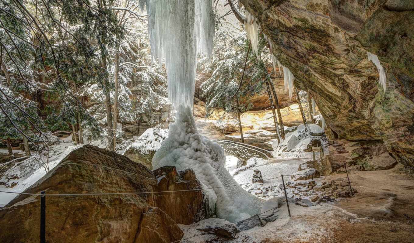 ice, snow, winter, cave, grotto, icicle, subpolar