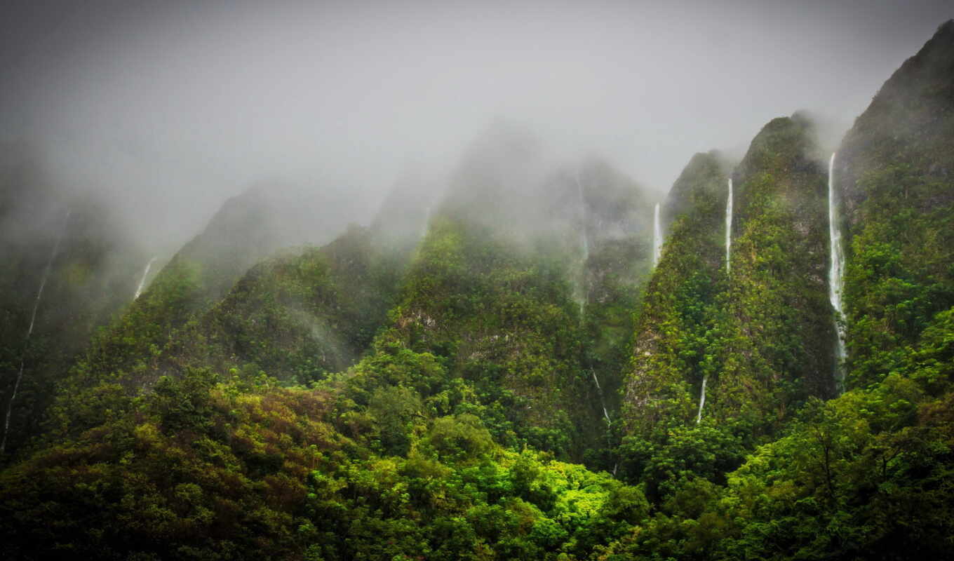 mountains, nature, jungle, waterfalls, tropical, hawaii, oahu, highlands