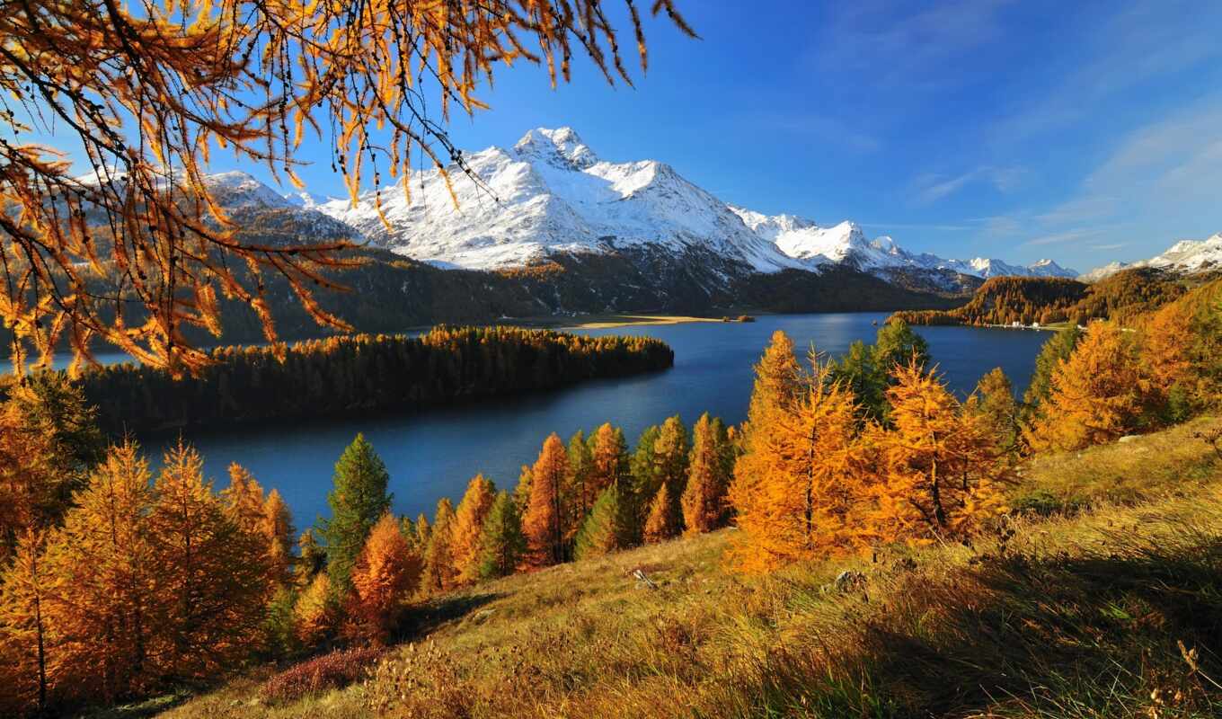 озеро, природа, гора, золотистый, осень, красивый, swiss, река