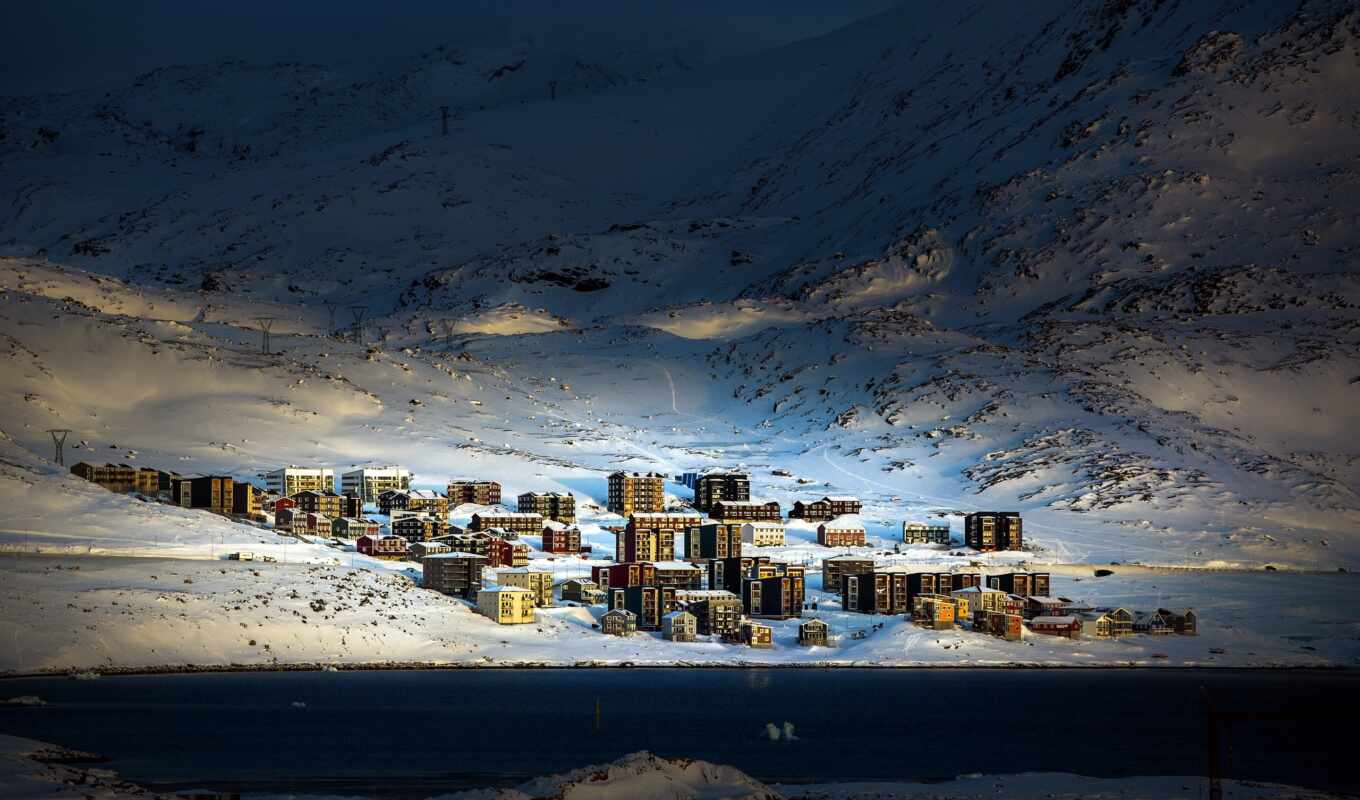 house, город, снег, arctic, гренландия, qinngorput