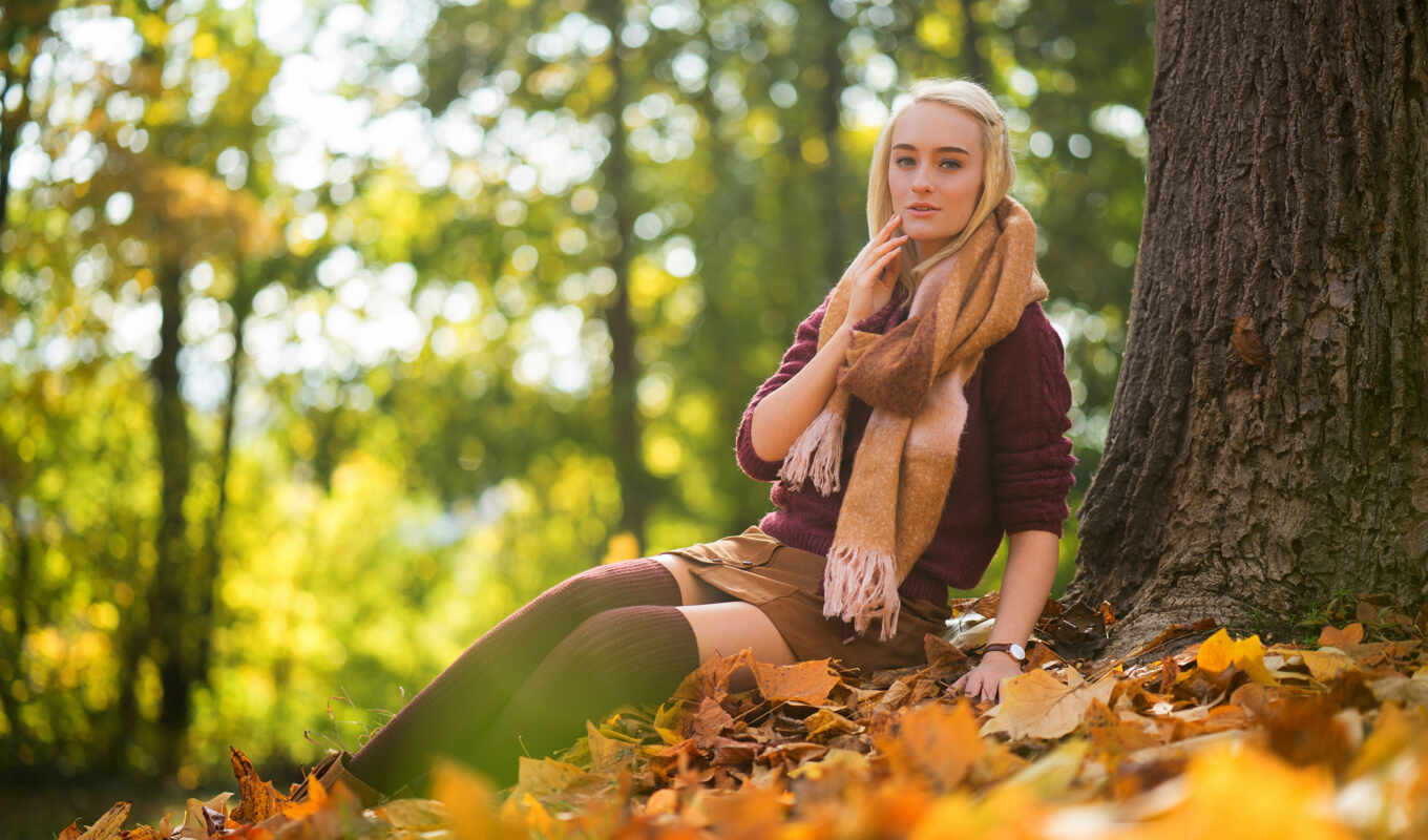 girl, model, autumn, sit