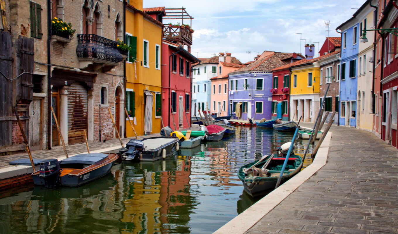 houses, venice, island, italy, Venice, Italian, burano, boats, Venice