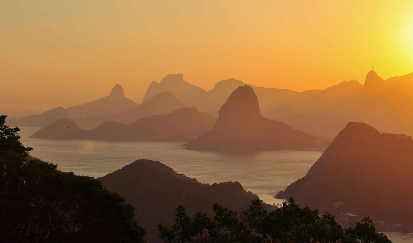 sky, sunset, sea, hills, brazil, rio, brazilian, January, rio