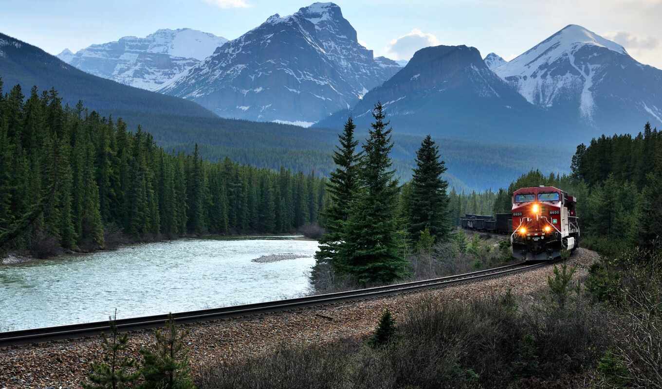 forest, mountain, a train, river, expensive, iron