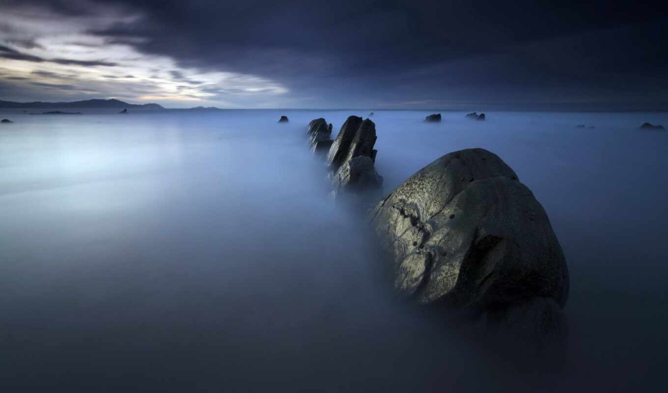 nature, night, rock, sea