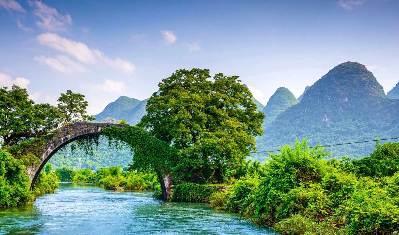 природа, gnome, мост, смотреть, река, china